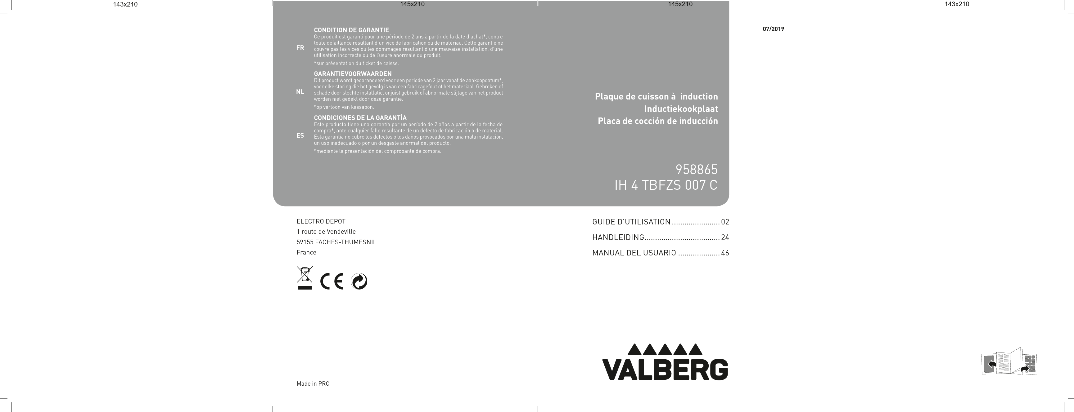 Notice plaque de cuisson VALBERG IH 4 TB2FZS 007C Trouver une solution